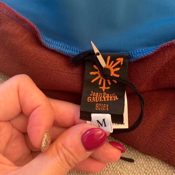 Super rare vintage Jean Paul Gaultier long brown mesh skirt with Soleil logo - Picture 3 of 5